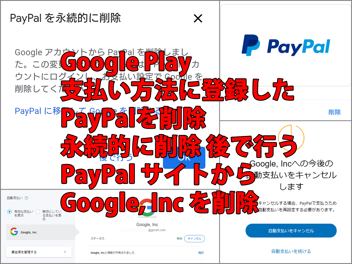 Google Play 支払い方法に登録したpaypalを削除 永続的に削除 後で行う Paypal サイトから Google Inc を削除 ごけたブログ